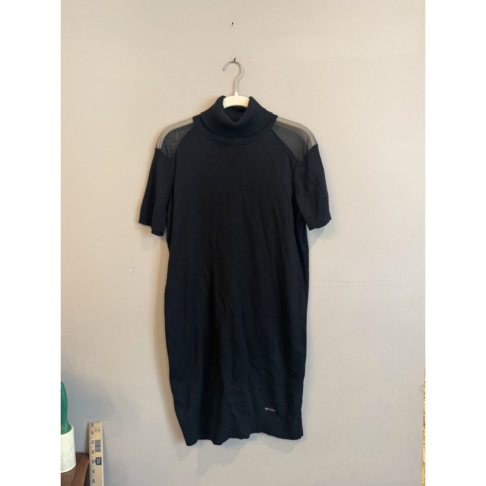 Iceberg Black‎ Turtleneck Mesh Shoulder Sweater Dress Small Classic